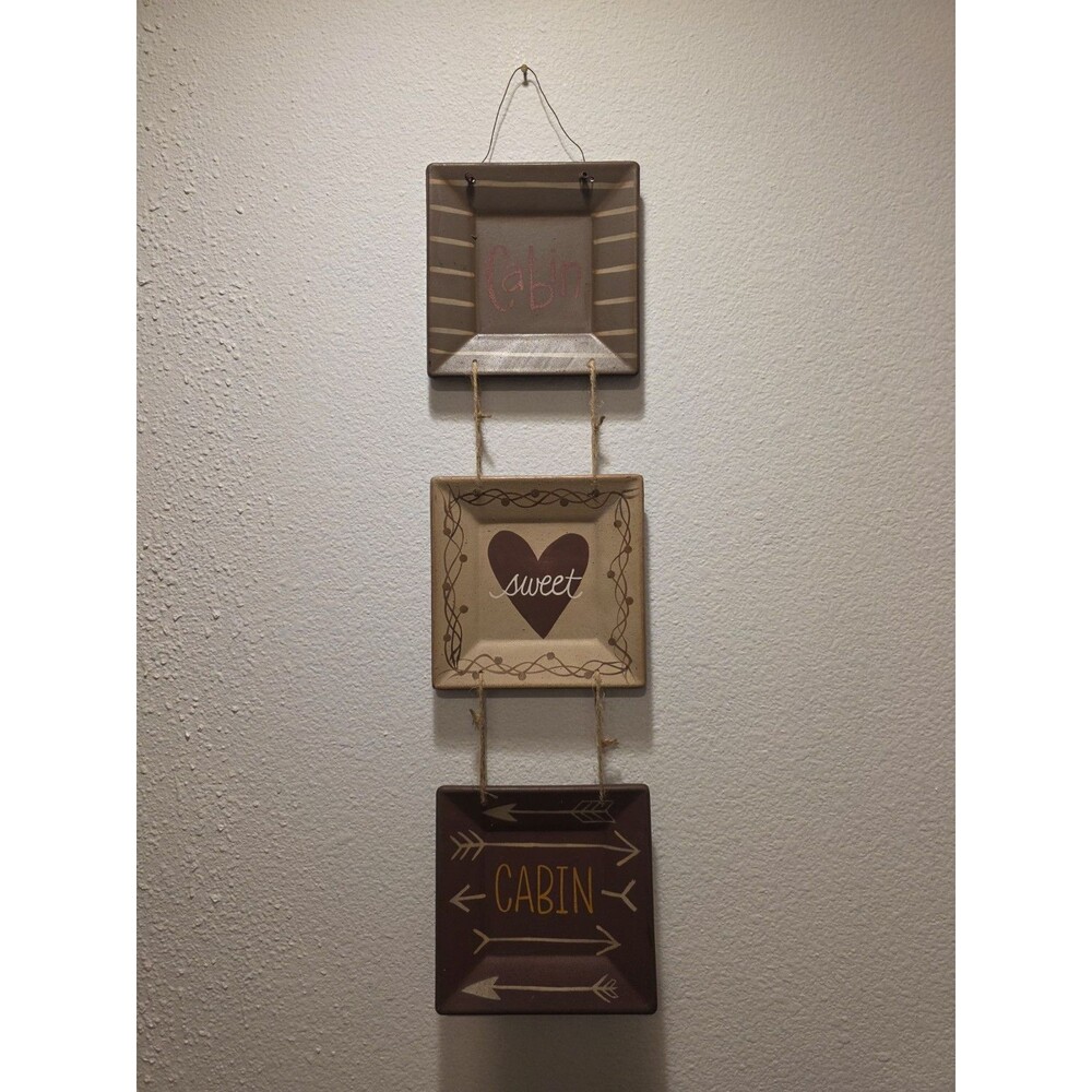 Rustic Cabin Sweet Cabin Hanging Wall Decor Sign 3 Tier Plaque Lodge Rope